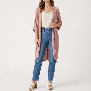 HYFVE Dusty Rose Duster Open Front Boho Cocoon Kimono Cardigan Lagan Layering